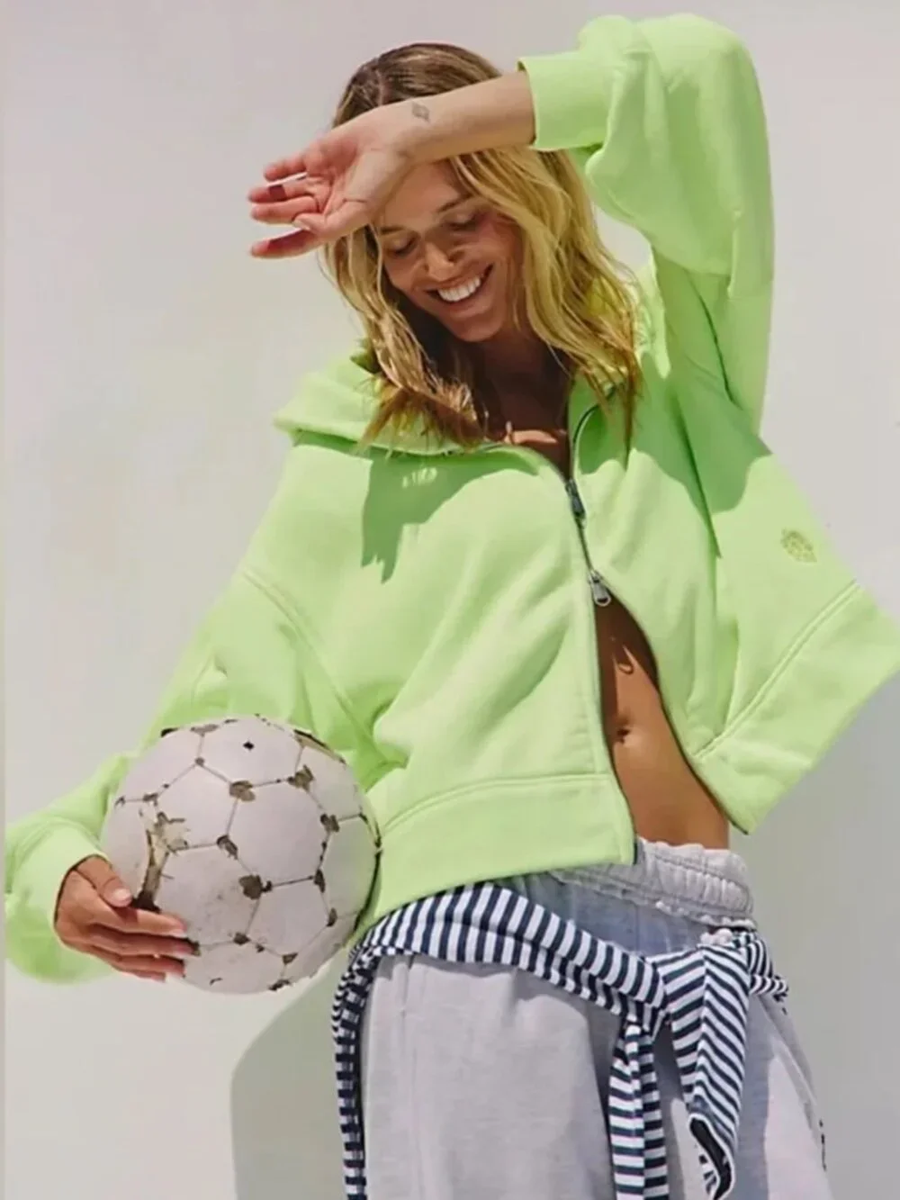 NWT Free People A Cut Above Zip-Up Hoodie in Sour Citrus